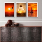 Kit 3 Quadros Evangélicos Jesus Por Do Sol 45x34cm - Com Vidr