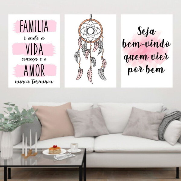 Kit 3 Quadros Família Filtro Dos Sonhos 24x18cm - Com Vidro M