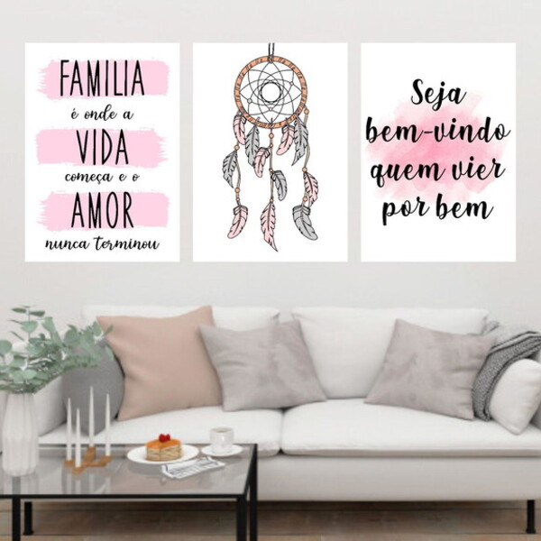 Kit 3 Quadros Família Filtro Dos Sonhos 45x34cm - Com Vidro M