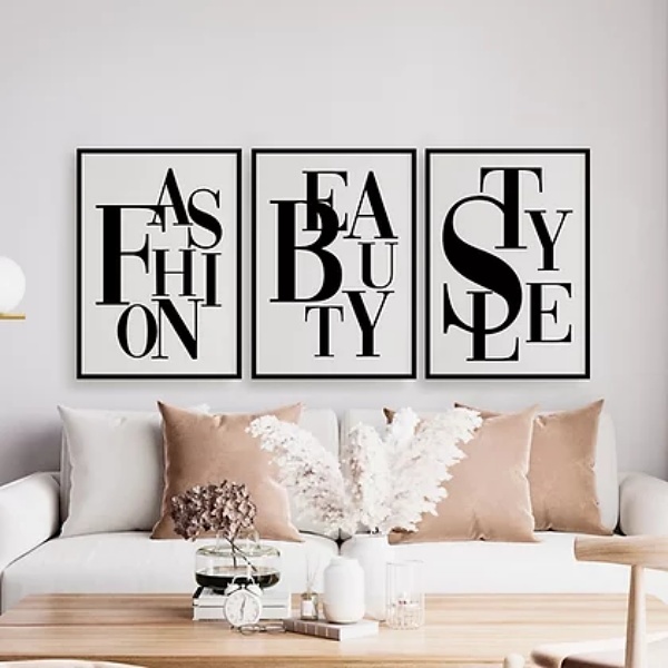 Kit 3 Quadros Fashion Beauty Style 33x24cm Moldura:madeira Pr