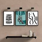 Kit 3 Quadros Fashion Moda Turquesa 24x18cm - Com Vidro Moldu