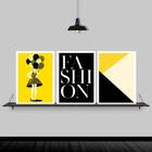 Kit 3 Quadros Fashion Preto E Amarelo 33x24cm Moldura:madeira