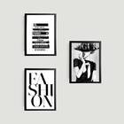 Kit 3 Quadros Fashion Preto E Branco A4 (20 X 30) Moldura