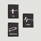 Kit 3 Quadros Fé, Amor, Esperança 24x18cm - Com Vidro Moldura
