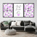 Kit 3 Quadros Fé Amor Geométrico Triângulos 24x18cm Moldura:m