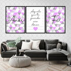 Kit 3 Quadros Fé Amor Geométrico Triângulos 33x24cm - Com Vid