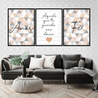 Kit 3 Quadros Fé Amor Triângulos Marrom 33x24cm - Com Vidro M