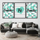 Kit 3 Quadros Fé E Família - Geométrico 24x18cm - Com Vidro M