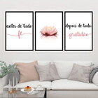 Kit 3 Quadros Fé E Gratidão Dente De Leão 45x34cm - Com Vidro