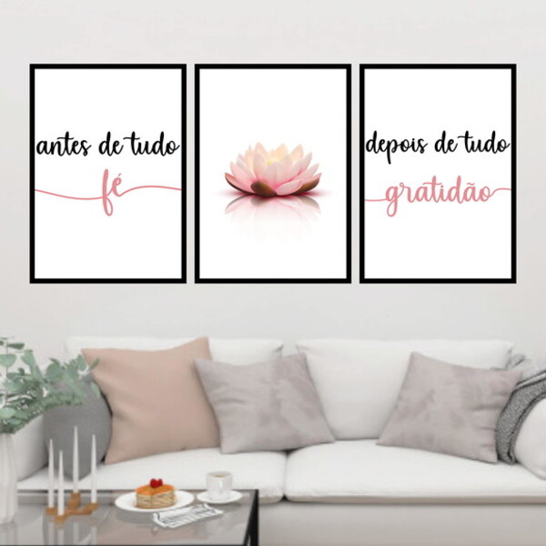 Kit 3 Quadros Fé E Gratidão Dente De Leão 60x40cm Moldura:mad