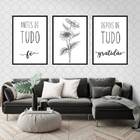 Kit 3 Quadros Fé E Gratidão Girassol 60x40cm Moldura:madeira