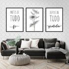Kit 3 Quadros Fé E Gratidão Girassol 60x40cm Moldura:madeira