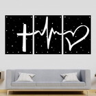 Kit 3 Quadros Fé, Esperança E Amor 33x24cm - Com Vidro Moldur