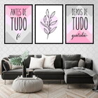 Kit 3 Quadros Fé Gratidão Rosa Cinza Folha 60x40cm Moldura:ma