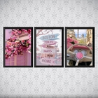 Kit 3 Quadros Femininos Fashion Rosa Cidades 33x24cm Moldura: