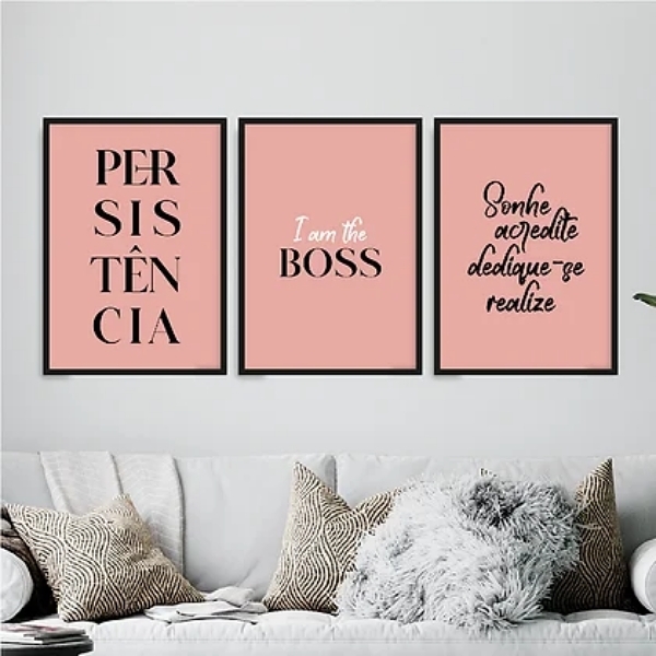 Kit 3 Quadros Femininos Persistência 24x18cm Moldura:madeira