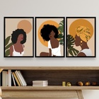 Kit 3 Quadros Feministas Mulheres negras 45x34cm - Com Vidro