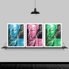 Kit 3 Quadros Feng Shui Budas Coloridos 33x24cm - Com Vidro M