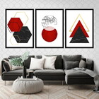 Kit 3 Quadros Figuras Geométricas Vermelhas 45x34cm - Com Vid