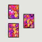 Kit 3 Quadros Figurativos Cantoras 45x34cm - Com Vidro Moldur