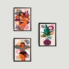 Kit 3 Quadros Figurativos Mulheres E Folhagens 24x18cm - Com