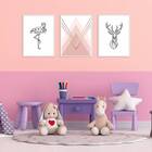 Kit 3 Quadros Flamingo E Alce Geométrico 33x24cm - Com Vidro