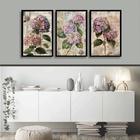Kit 3 Quadros Florais - Hortências 33x24cm - Com Vidro Moldur