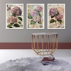 Kit 3 Quadros Florais - Hortências 33x24cm Moldura Preta
