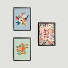 Kit 3 Quadros Florais Love What You Do 24x18cm - Com Vidro Mo