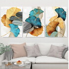 Kit 3 Quadros Flores Azuis E Douradas 45x34cm Moldura:madeira