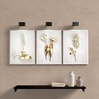 Kit 3 Quadros Flores Dourado Com branco 33x24cm - Com Vidro M