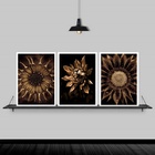 Kit 3 Quadros Flores Girassóis Bronze 24x18cm Moldura:madeira