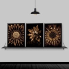 Kit 3 Quadros Flores Girassóis Bronze 24x18cm Moldura:madeira
