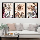 Kit 3 Quadros Flores Neutras 45x34cm - Com Vidro Moldura:made