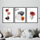 Kit 3 Quadros Flores One Line Aquarela 33x24cm Moldura:madeir