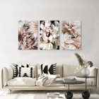 Kit 3 Quadros Flores Rosa Com Branco