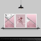 Kit 3 Quadros Flores Rosas Mármore 33x24cm - Com Vidro Moldur