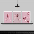 Kit 3 Quadros Flores Rosas Tinta 33x24cm Moldura:madeira Preta