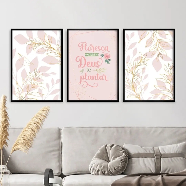 Kit 3 Quadros Floresça Onde Deus Te Plantas 24x18cm Moldura:m