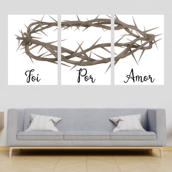 Kit 3 Quadros Foi Por Amor 45x34cm - Com Vidro Moldura:madeir