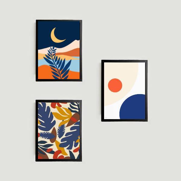 Kit 3 Quadros Folhagem E Lua Multicoloridos 45x34cm A3 (45 X