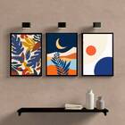 Kit 3 Quadros Folhagem E Lua Multicoloridos 45x34cm A3 (45 X