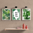 Kit 3 Quadros Folhagens Good Vibes Only 45x34cm - Com Vidro M
