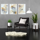 Kit 3 Quadros Folhas Bananeira Prata E Dourado 45x34cm - Com