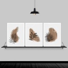 Kit 3 Quadros Folhas Escandinavas 45x34cm - Com Vidro Moldura