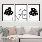 Kit 3 Quadros Folhas Pretas Love 45x34cm Moldura:madeira Bran