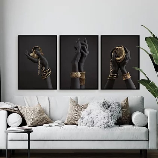 Kit 3 Quadros Fotografias Mãos Negras 33x24cm - Com Vidro Mol