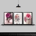 Kit 3 Quadros Fotografias Mulheres Florais 33x24cm - Com Vidr