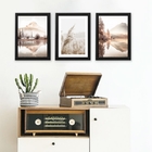 Kit 3 Quadros Fotografias Paisagens bege 45x34cm - Com Vidro