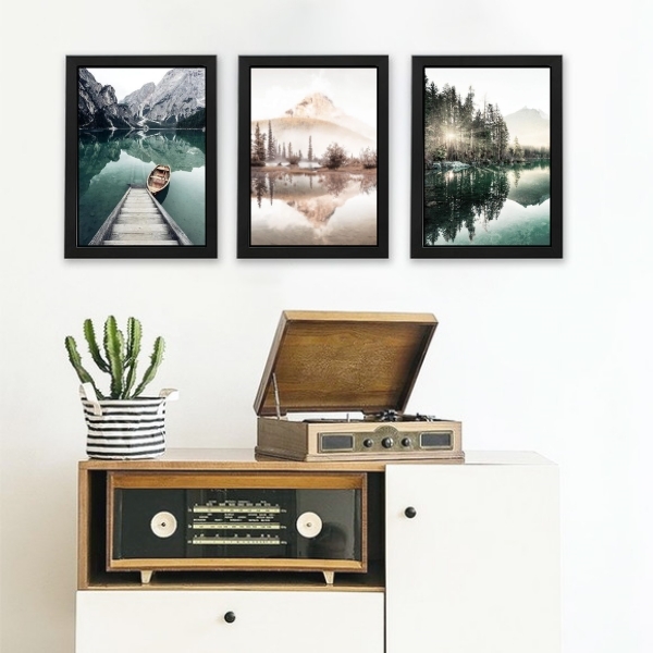 Kit 3 Quadros Fotografias Paisagens lagos 33x24cm - Com Vidro